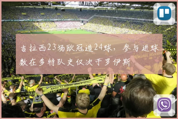 吉拉西23场欧冠造24球，参与进球数在多特队史仅次于罗伊斯